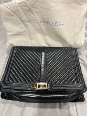 Rebecca Minkoff Black Quilted Leather Shoulder Bag with Gold Hardware